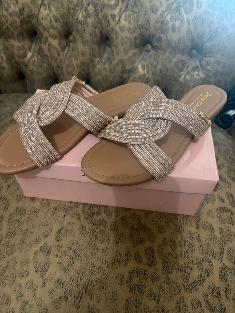 Juicy Couture Blush Beaded Knot Slide Sandals